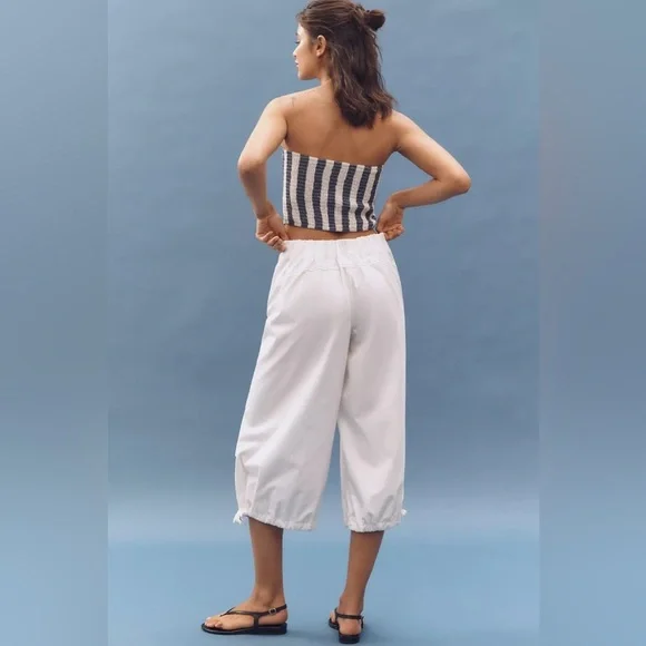 NWT! Anthropologie Pilcro Chalk White Crop Drawstring Cotton Pants - Medium 🎡 - Picture 3 of 5